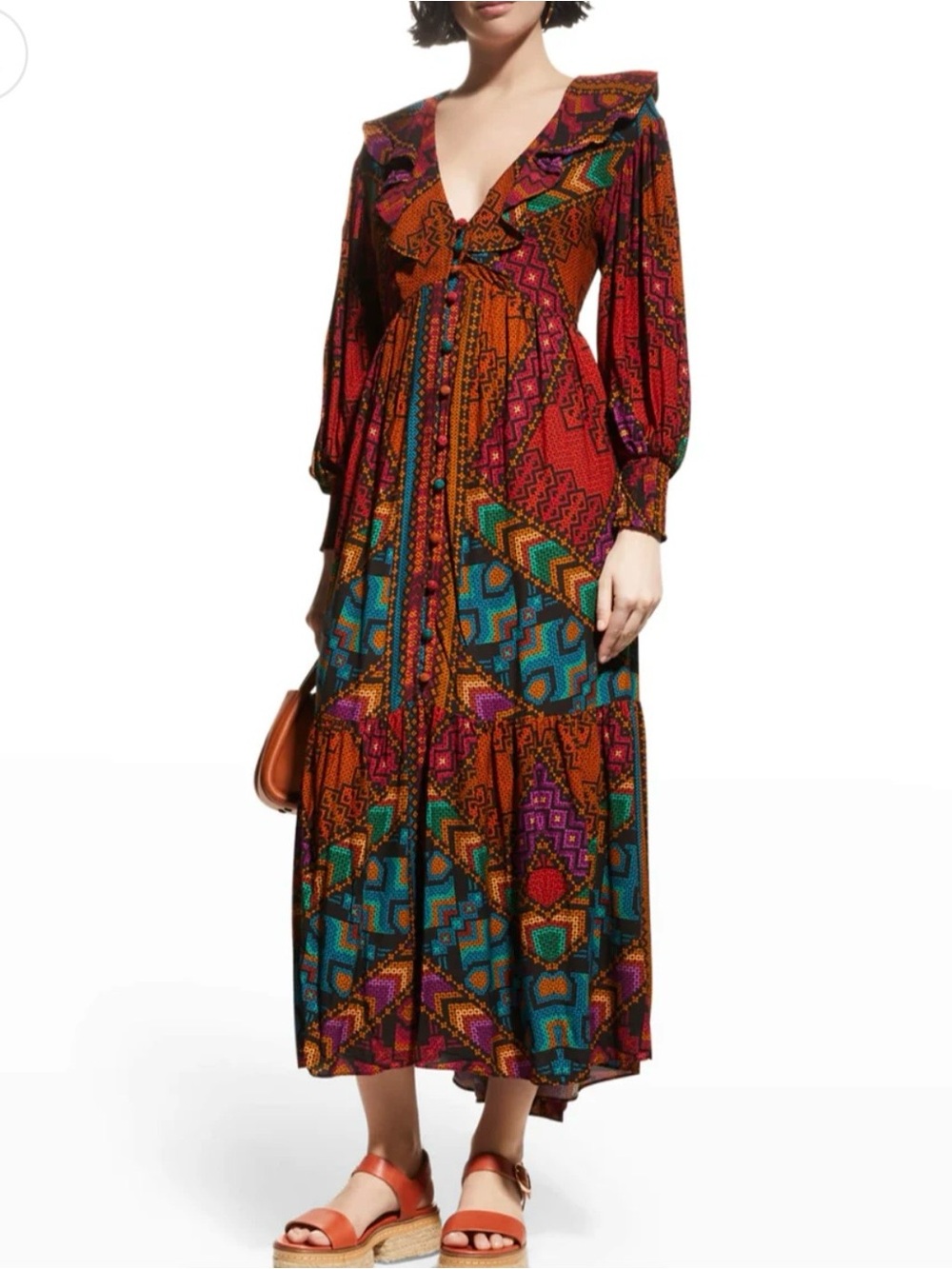 Farm Rio YAWANAWA V-neck Blouson-sleeve Maxi Dress “S” 🆕 - Picture 8 of 11